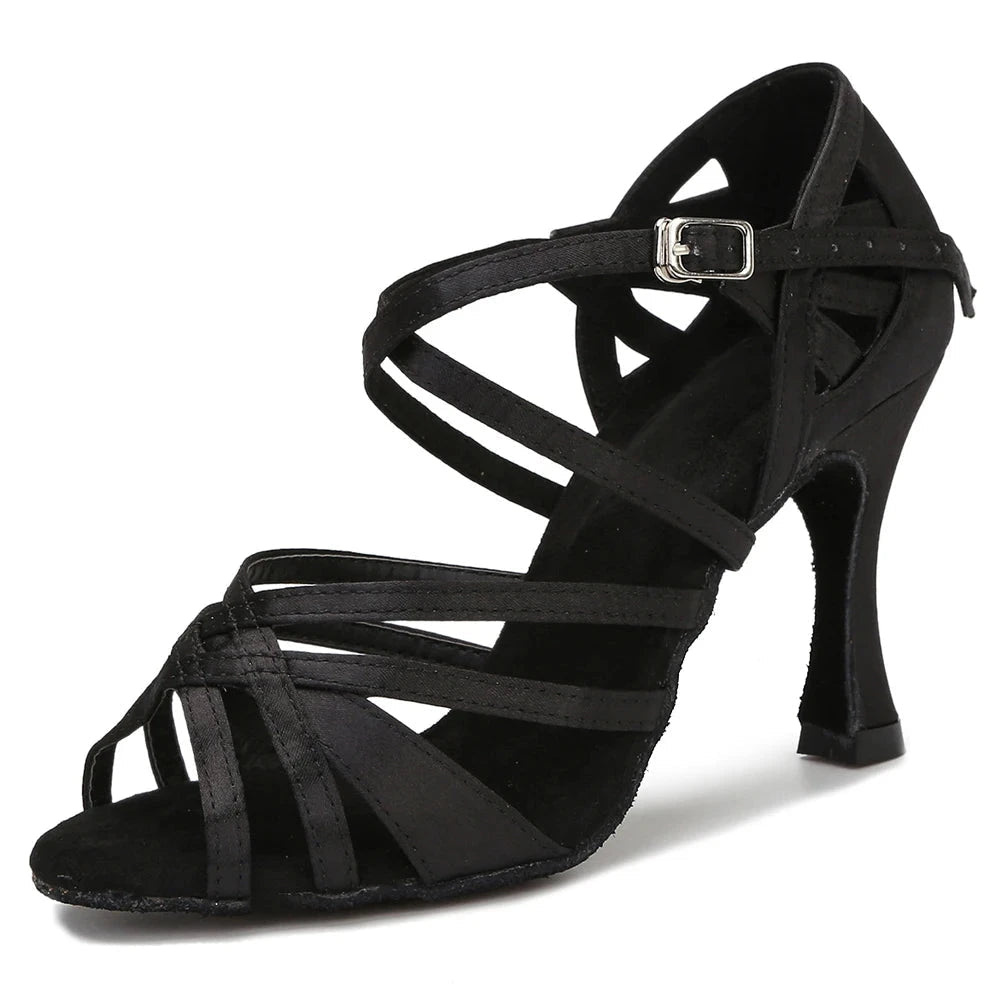 Sandales De Danse Latine Femme MINITOO - Sangle Croisée, Talon Entonnoir Scintillant - Personnalisation Hauteur Talon Et Semelle