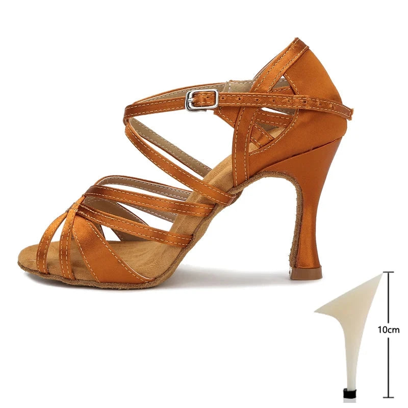 Chaussures De Danse Latine Femme - Talons Hauts Satin Marron - Pour Salsa, Tango, Bal - Taille 33-44 - 6
